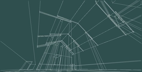 3D illustration architecture building perspective lines.