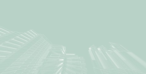 3D illustration architecture building perspective lines.