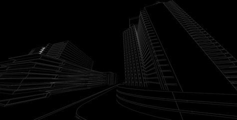 3D illustration architecture building perspective lines.