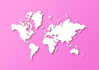 Detailed world map isolated on a pink background