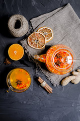 Sea buckthorn tea with ginger, berries and cinnamon