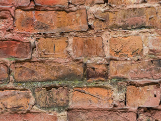 Empty Vintage Red Brick Wall Texture. Building Facade With Scratch Damage