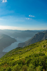 Fototapeta na wymiar Scenic views of the Bay of Kotor open from a viewpoint on the top of the mountain.
