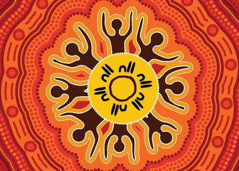 Aboriginal art vector painting. Meeting and unity concept