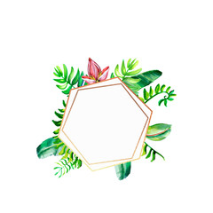 Set of card with tropical leaves and flowers. Floral greeting card. Template for invitations, wedding and any design . Frame