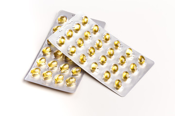 Blister pack of fish oil capsules isoated on white