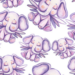 elephant cartoon butterflies seamless patterns whatercolor illustration