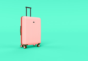 Luggage isolated on green background, tourism traveling concept, 3d rendering