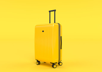 Luggage isolated on yellow background, tourism traveling concept, 3d rendering