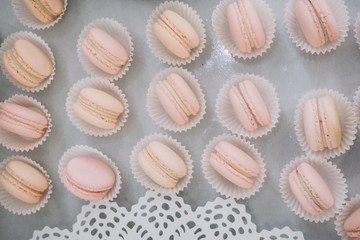 pink macaroons in candy bar