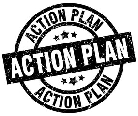 action plan round grunge black stamp