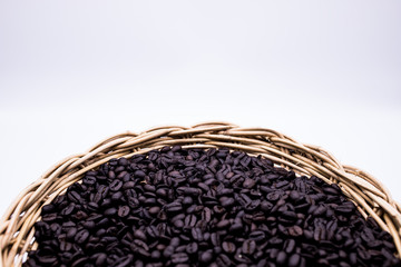 Hot coffee beans on white background
