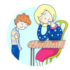 Family relationship mom and son. The boy rastroil his parents and feels guilty.