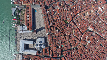 Aerial drone photo of iconic and unique Grand Canal crossing city of Venice as seen from high altitude, Italy