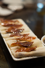    Roasted Crispy Mango Peking Duck with Traditional Condiments