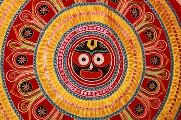 Odisha, India, 16th april 2019. Nice potrait of a applique or chandua .Loved the way Lord Jagannath is brought in at the centre by the artist.Nice colors of the Indian craft.