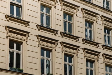 Fototapeta premium windows on apartment building facade, old building , Germany