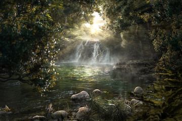 Paradiesischer Dschungel mit Wasserfall