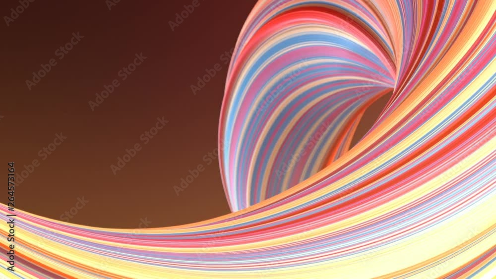 Poster Colored twisted shape motion graphics background. Computer generated abstract geometric 3D render loop animation. HD resolution.