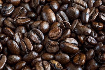 Close up shot of roasted coffee beans