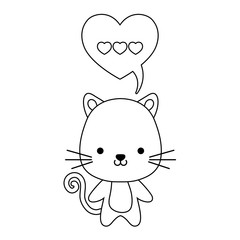 cute cat animal and speech bubble in shape heart