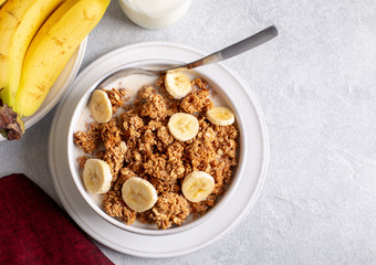 Bowl of Ganola With Banana Slices