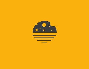 Abstract yellow logo moon on water silhouette for business company