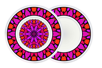 Set of two Decorative Ornament With Mandala and round frame. Home Decor Background. Vector Illustration. For Coloring Book, Greeting Card, Invitation, Tattoo. Anti-Stress Therapy Pattern
