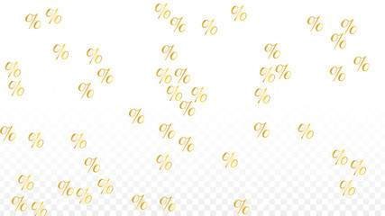 Luxury Vector Gold Percentage Sign Confetti on Transparent. Percent Sale Background. Business, Economics Print. Discount Illustration. Promotion Poster. Black Friday Banner. Special offer Template.