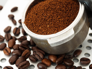 espresso coffee beans and ground coffee