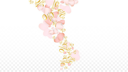 Vector Percentage Sign and Hearts Confetti on Transparent Background. Percent Sale Background. Business, Economics, Finance Print. Discount Illustration. Black Friday Banner. Special offer.