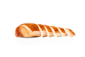 Smoked chicken breast isolated on white background. 