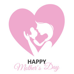 Mothers day card. Mother with baby inside a heart