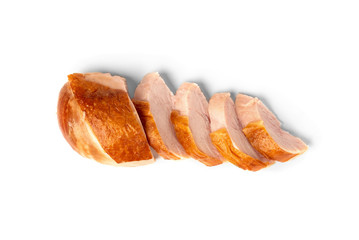 Smoked chicken breast isolated on white background. 