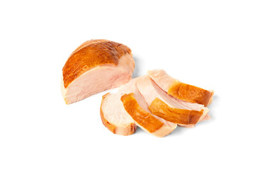 Smoked chicken breast isolated on white background. 