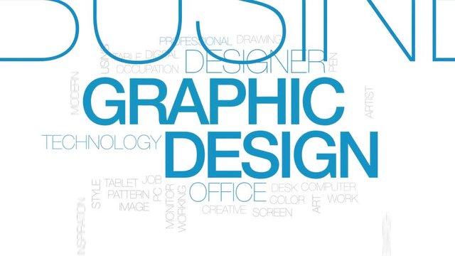 Graphic design animated word cloud. Kinetic typography.