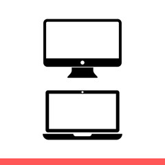 Screen and laptop icon, device symbol