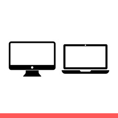 Screen and laptop icon, device symbol