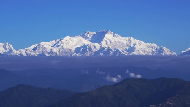 Kangchenjunga high mountain range view from the Sandakphu , Darjeeling,  India, Zoom out.