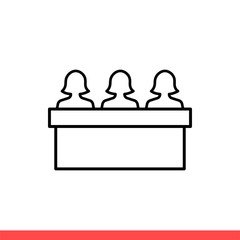 Jury group vector icon, meeting symbol. Simple, flat design on white background
