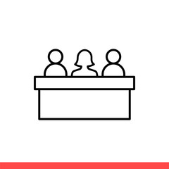 Jury group vector icon, meeting symbol. Simple, flat design on white background