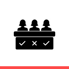 Jury group vector icon, meeting symbol. Simple, flat design on white background