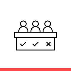 Jury group vector icon, meeting symbol. Simple, flat design on white background