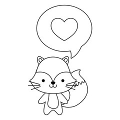 cute fox animal and speech bubble with heart