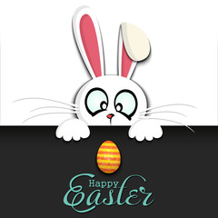 Happy Easter. White Easter rabbit and egg