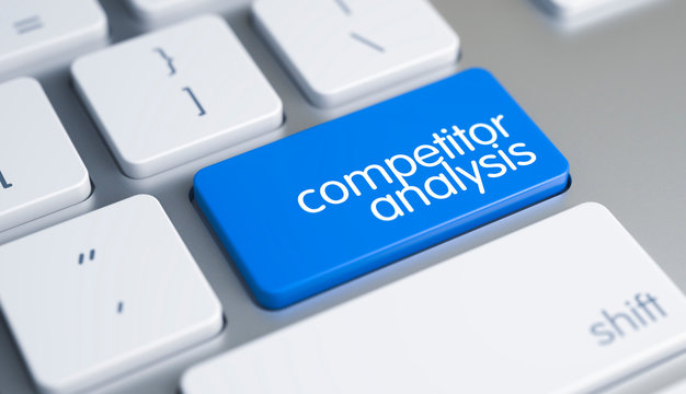 Competitor Analysis - Message on Blue Keyboard Keypad. 3D.