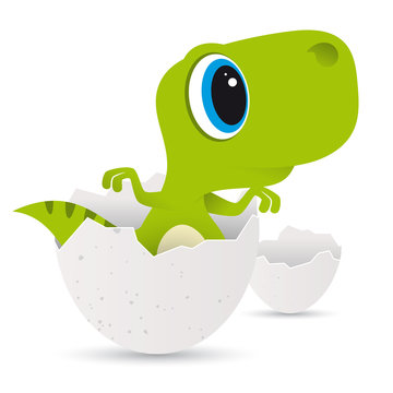 Vector funny cartoon baby Dinosaur in egg. Isolated on white background. 