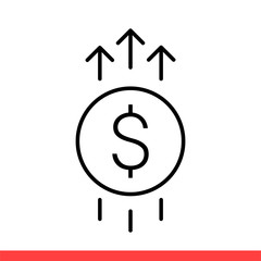 Money increase vector icon, growth dollar symbol. Simple, flat design on white background
