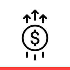 Money increase vector icon, growth dollar symbol. Simple, flat design on white background