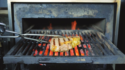 Sirloin aged prime rare roast isolated grilling pork filet with stripes